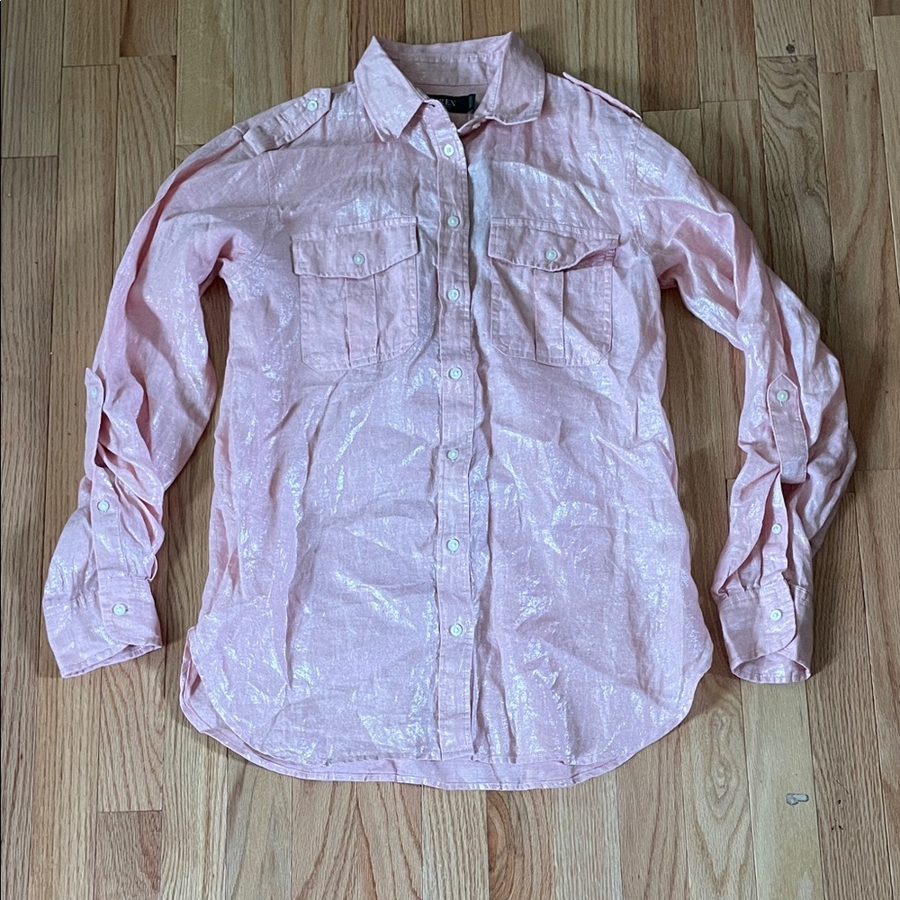 Lauren Ralph Lauren Button Up Top Womens Small Pink 100% Linen Casual Resort NWT